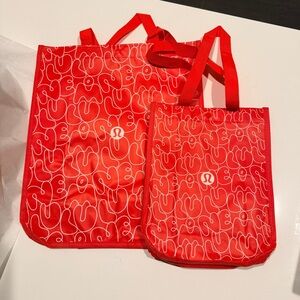 NWOT Lululemon Reusable Red Graphic SMALL & LARGE Bag/Tote - Lot Of 2